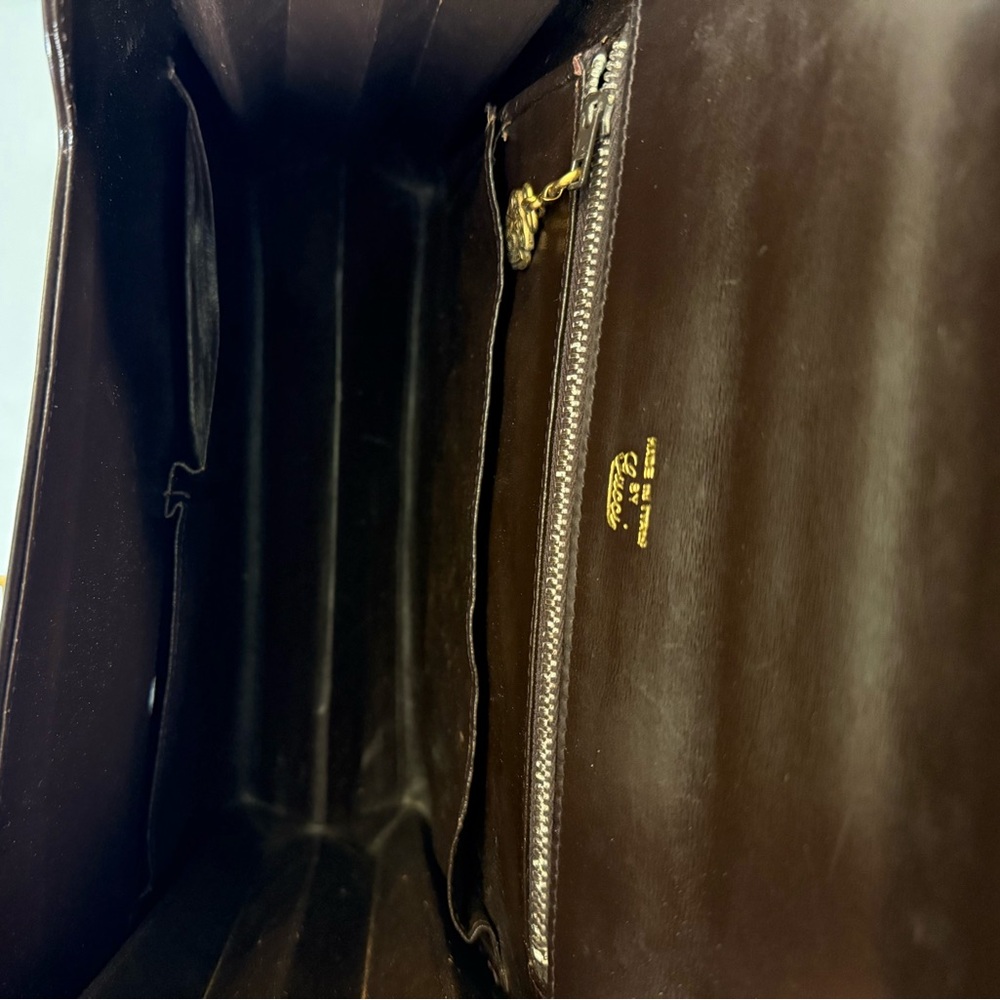Vintage Gucci Museum Era Brown Leather Top Handle Bag 1960s Gold Hardware - Picture 13 of 14